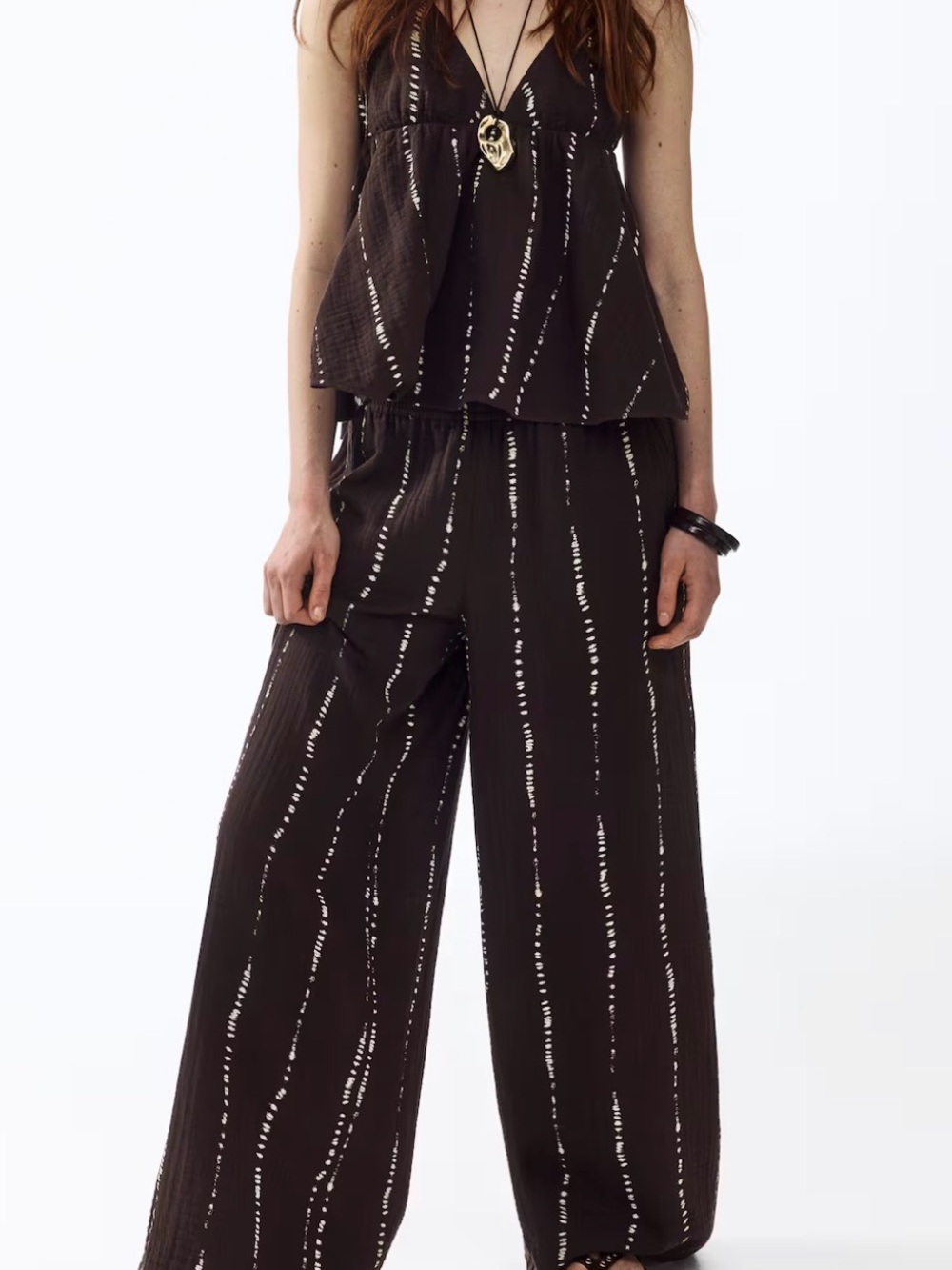 Wide-Leg Black Striped 2piece